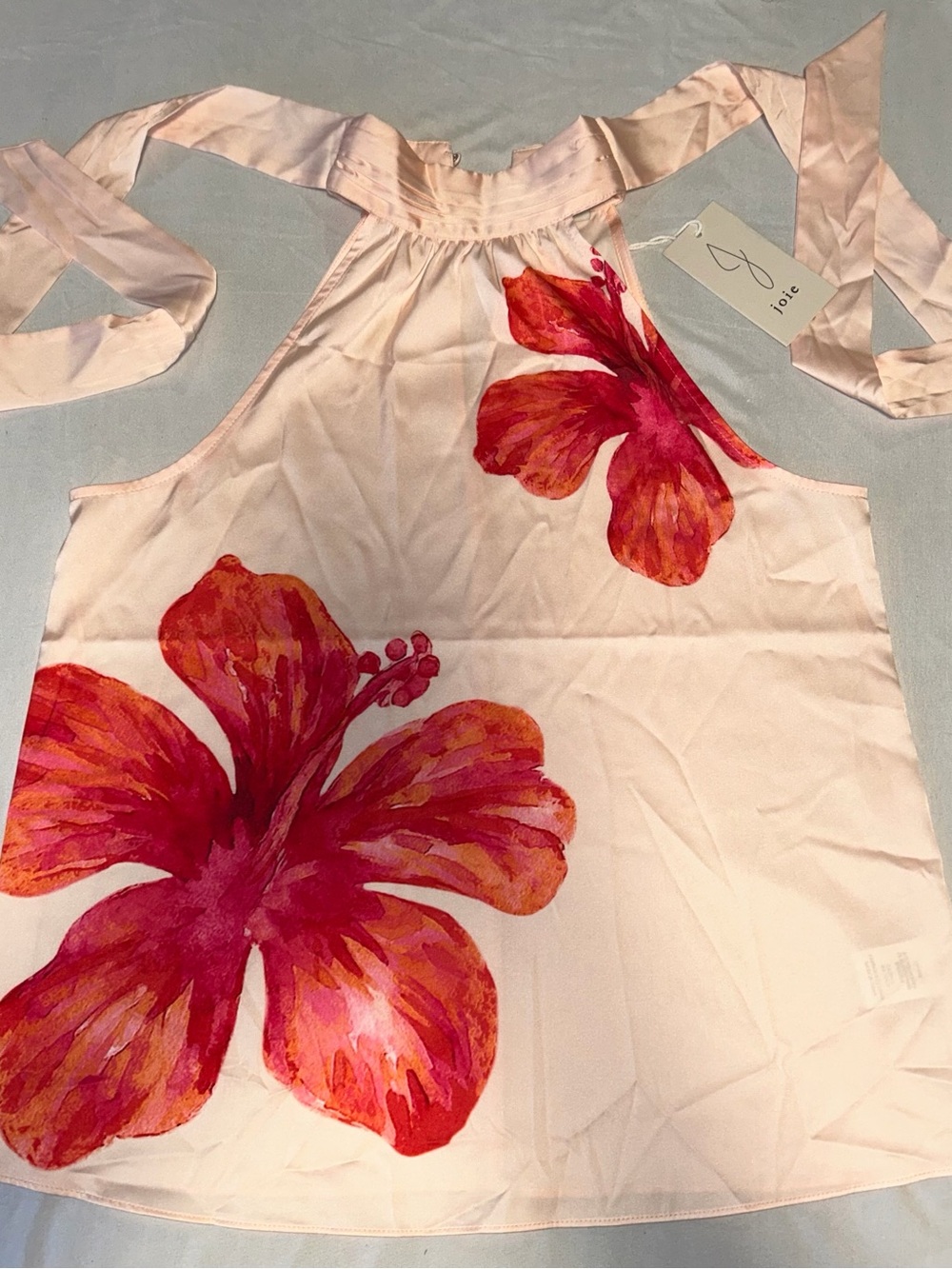 Joie Pale Pink Halter Camisole with Red-Pink Floral Print